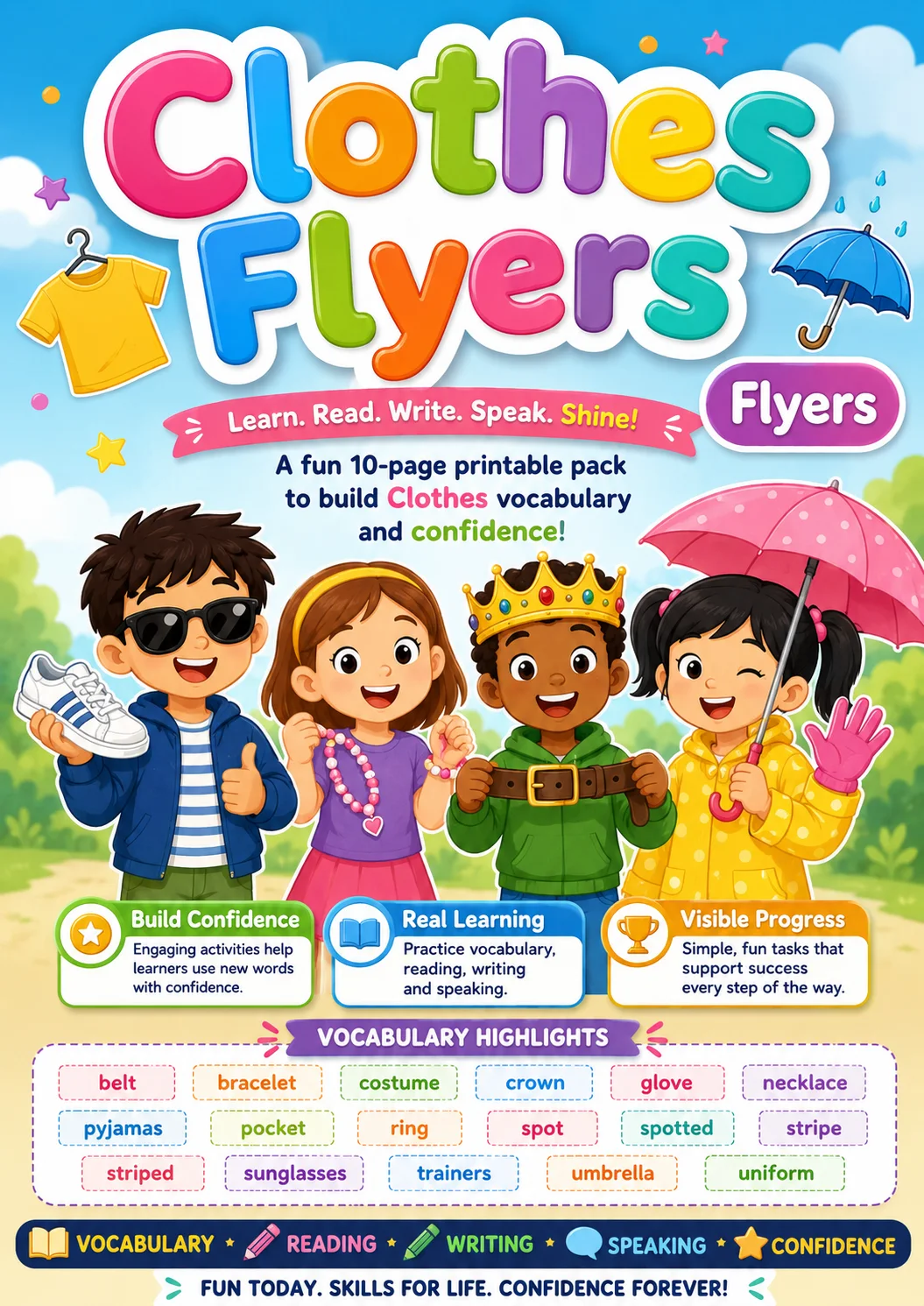 Clothes Flyers Vocabulary Worksheet Pack