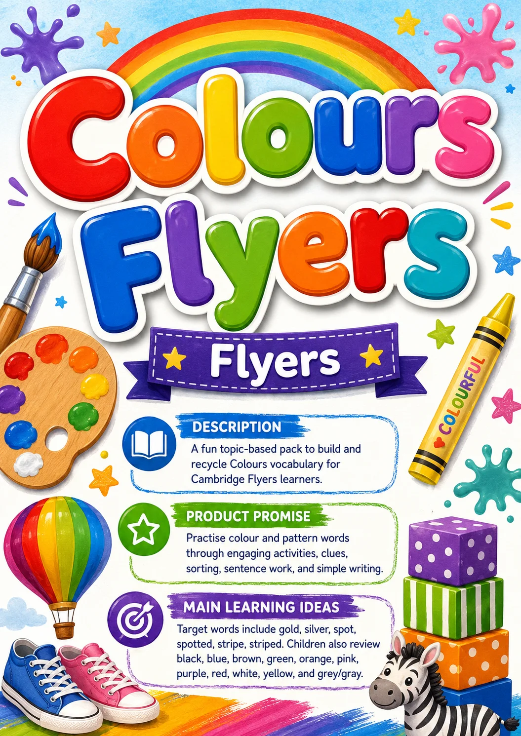 Colours Flyers Vocabulary Worksheet Pack