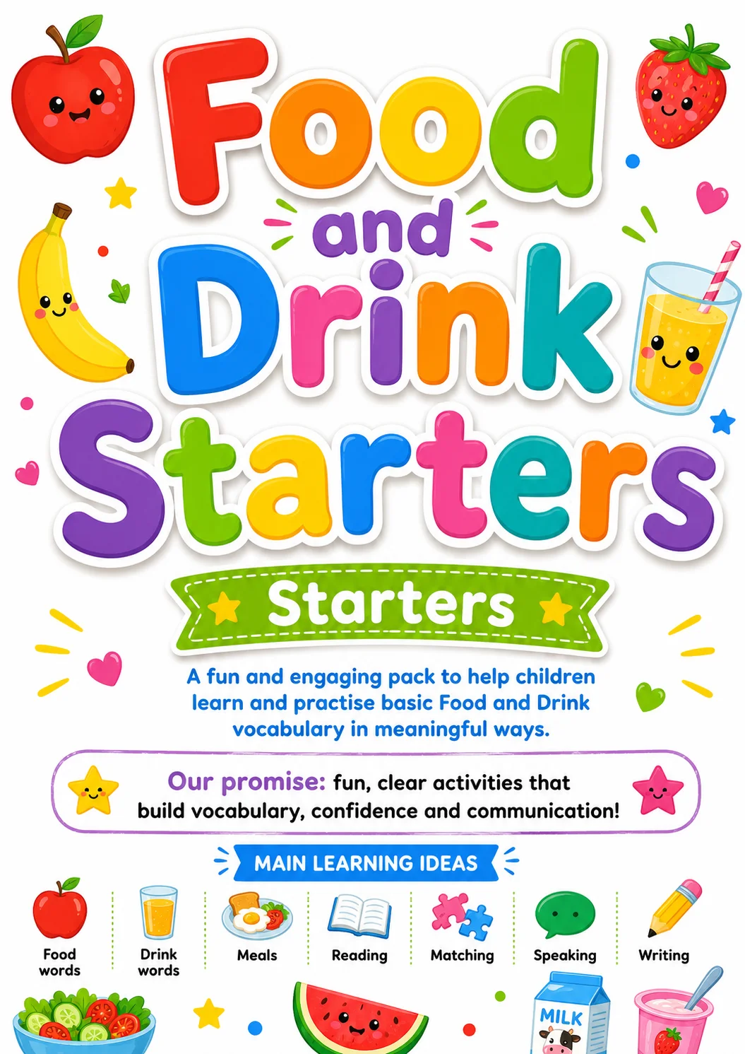 Food and Drink Starters Vocabulary Worksheet Pack
