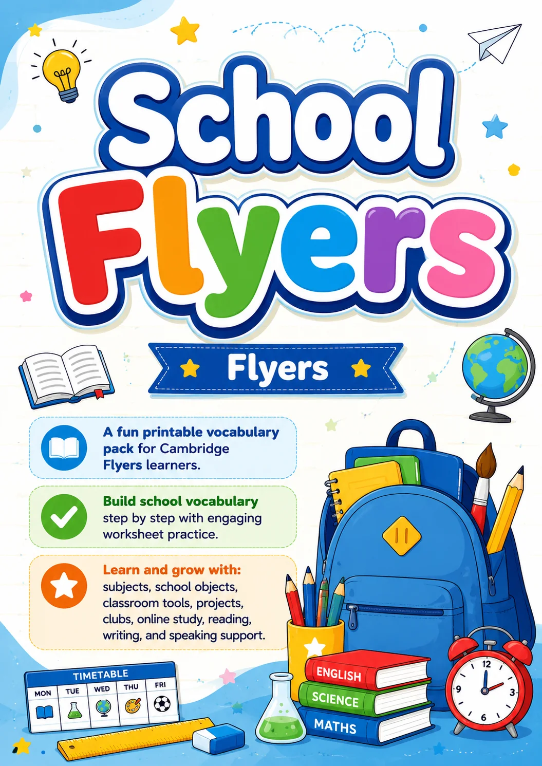 School Flyers Vocabulary Worksheet Pack
