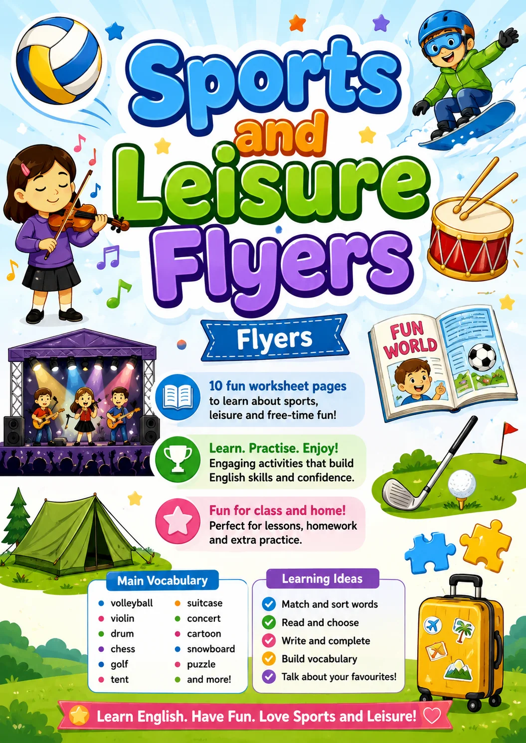 Sports and Leisure Flyers Vocabulary Worksheet Pack