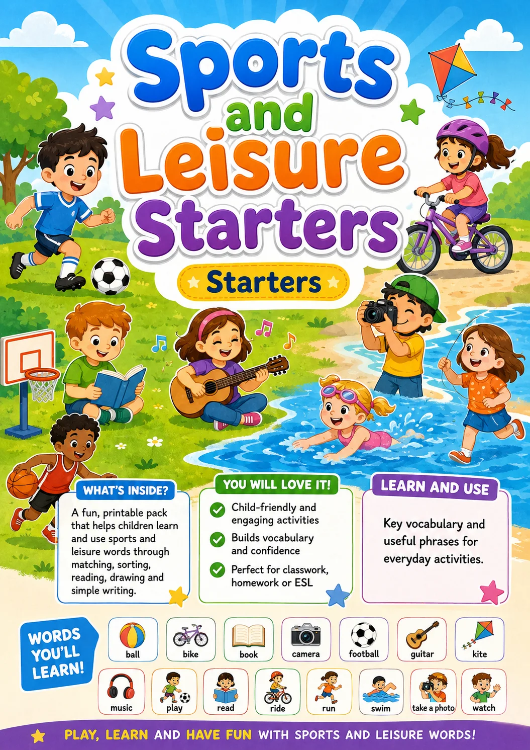 Sports and Leisure Starters Vocabulary Worksheet Pack