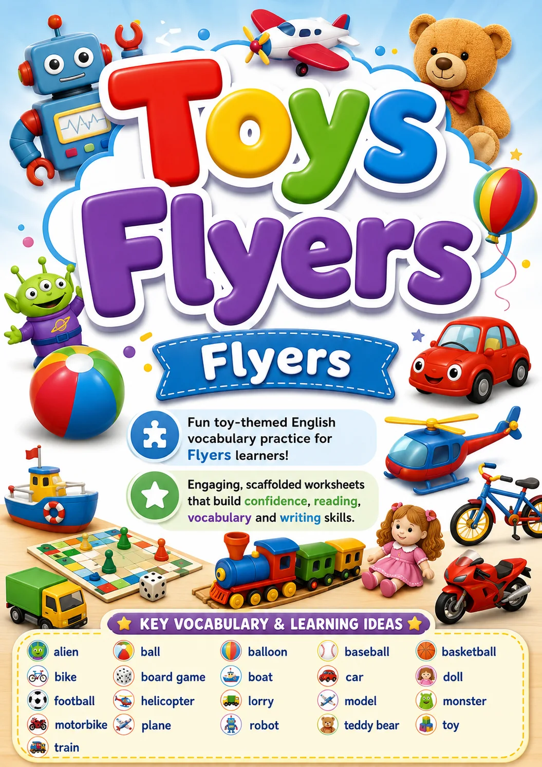 Toys Flyers Vocabulary Worksheet Pack