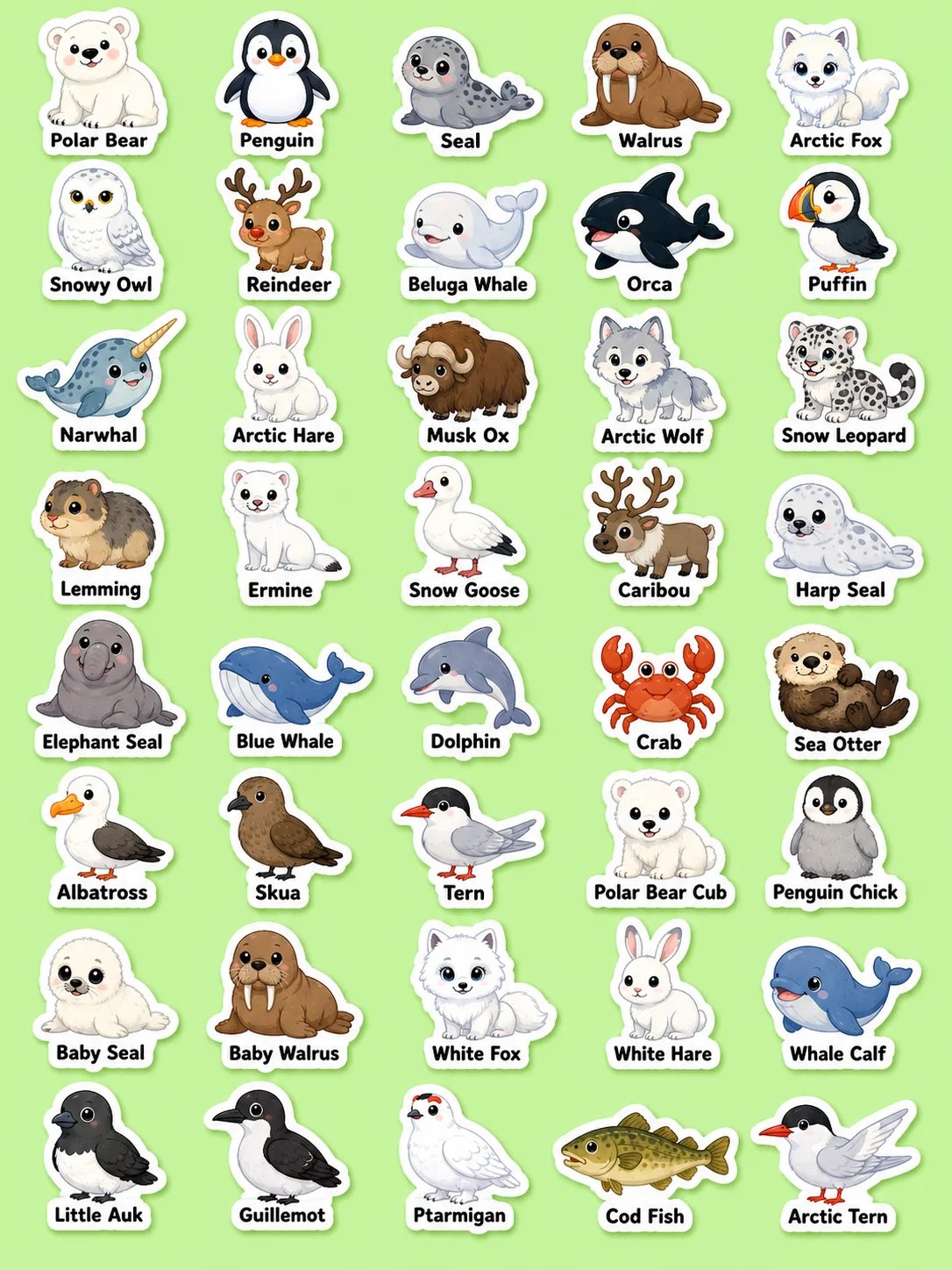 Arctic Animals Printable Sticker Sheet