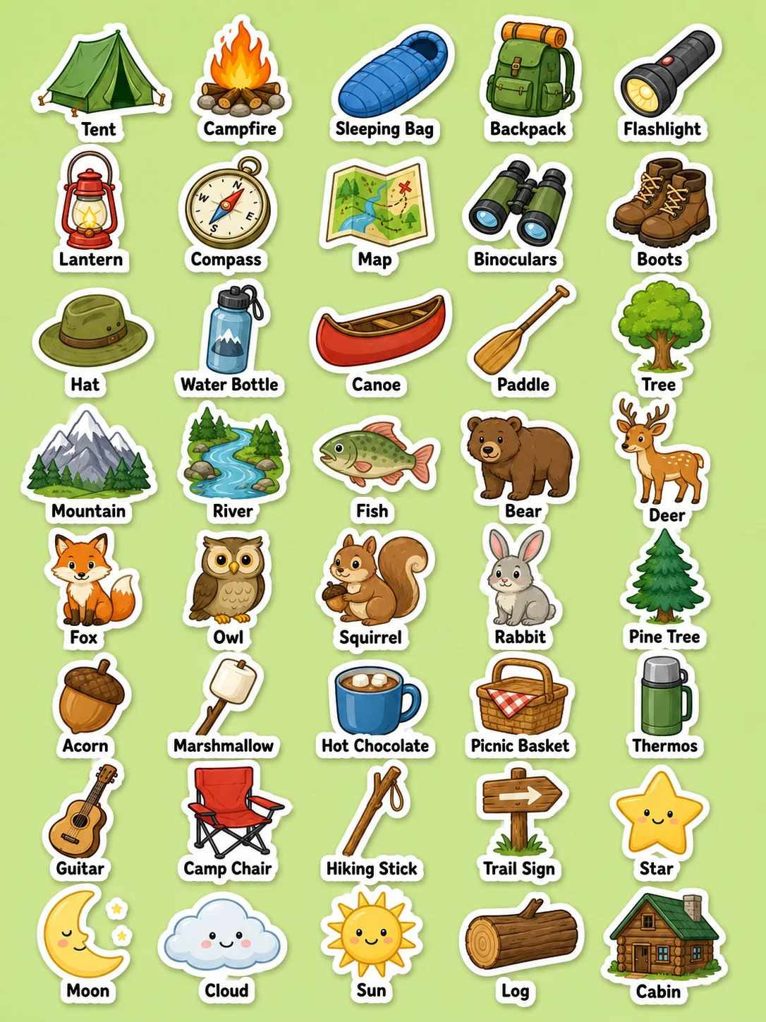Camping Printable Sticker Sheet - Set 2