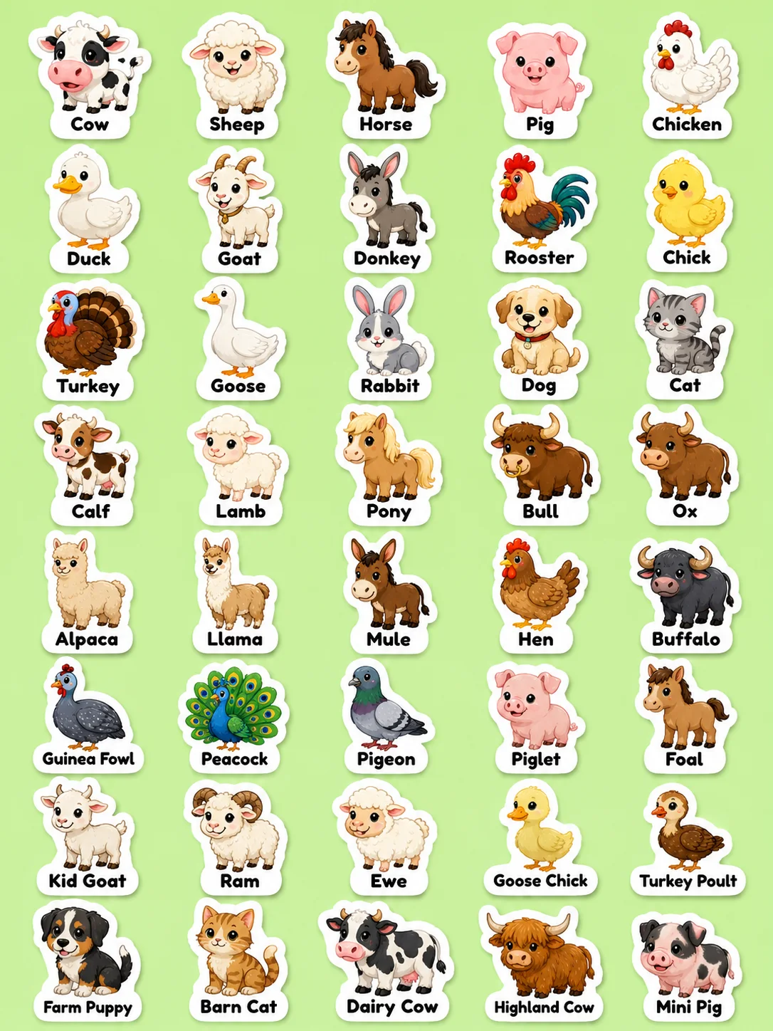 Farm Animals Printable Sticker Sheet