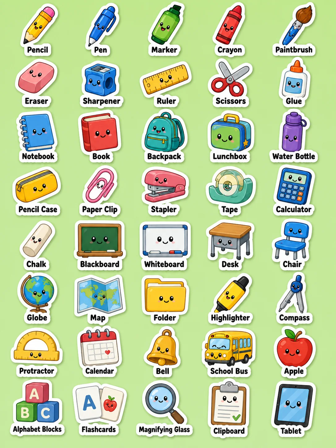 School Supplies Printable Sticker Sheet