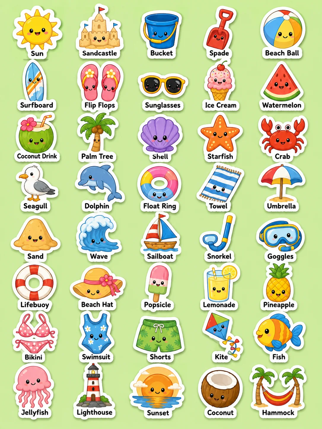 Summer and Beach Printable Sticker Sheet