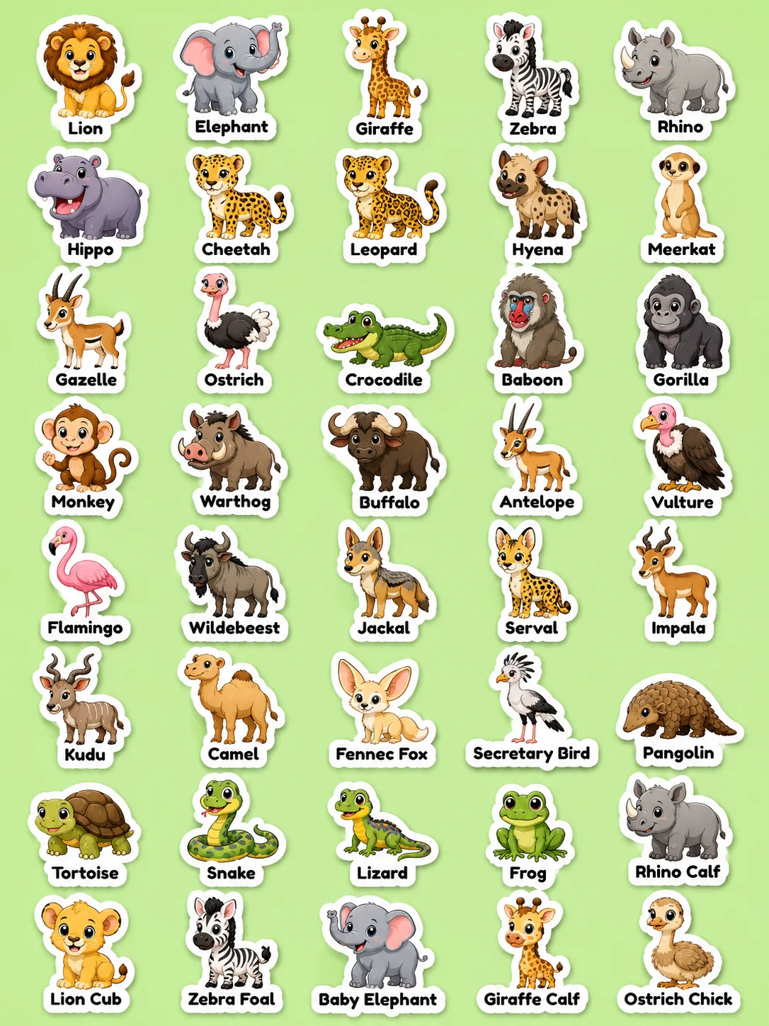Wild Animals Printable Sticker Sheet - Set 2