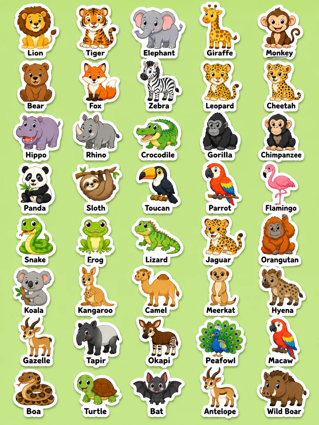 Wild Animals Printable Sticker Sheet