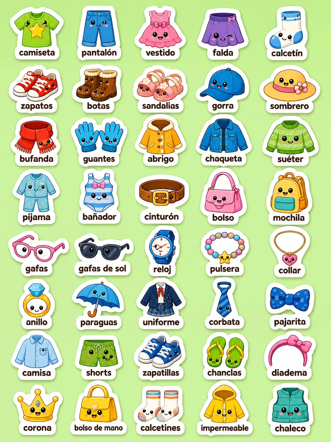 Ropa - Hoja de pegatinas imprimibles