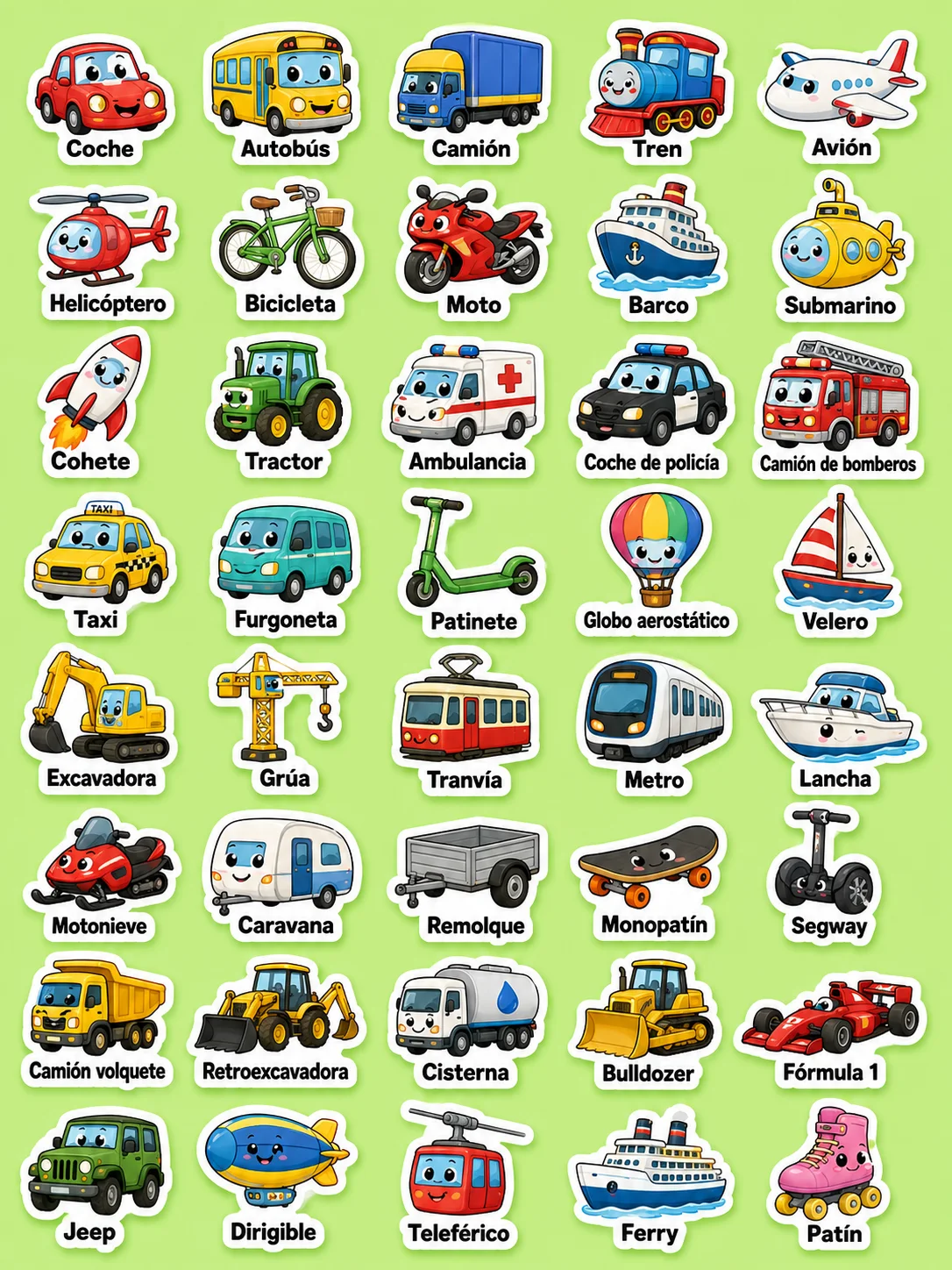 Transportes - Hoja de pegatinas imprimibles