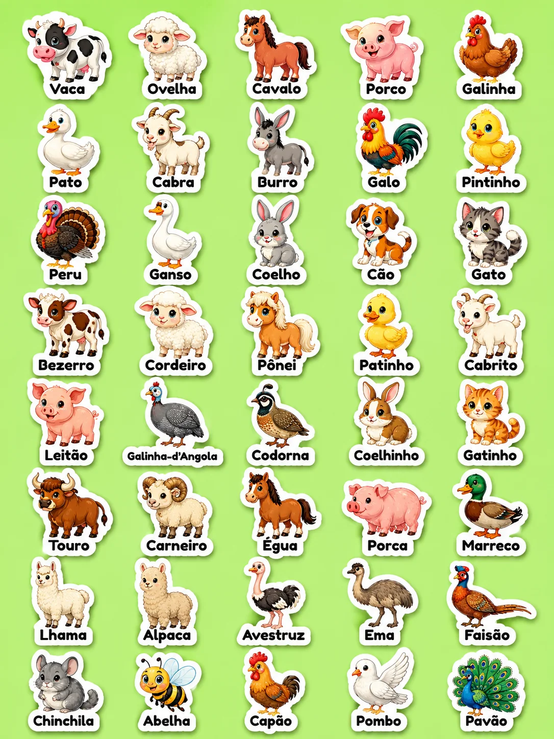 Animais da fazenda - Folha de adesivos imprimíveis