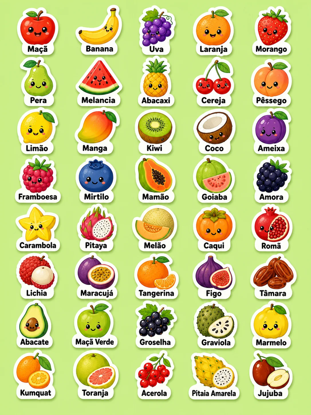 Frutas - Folha de adesivos imprimíveis