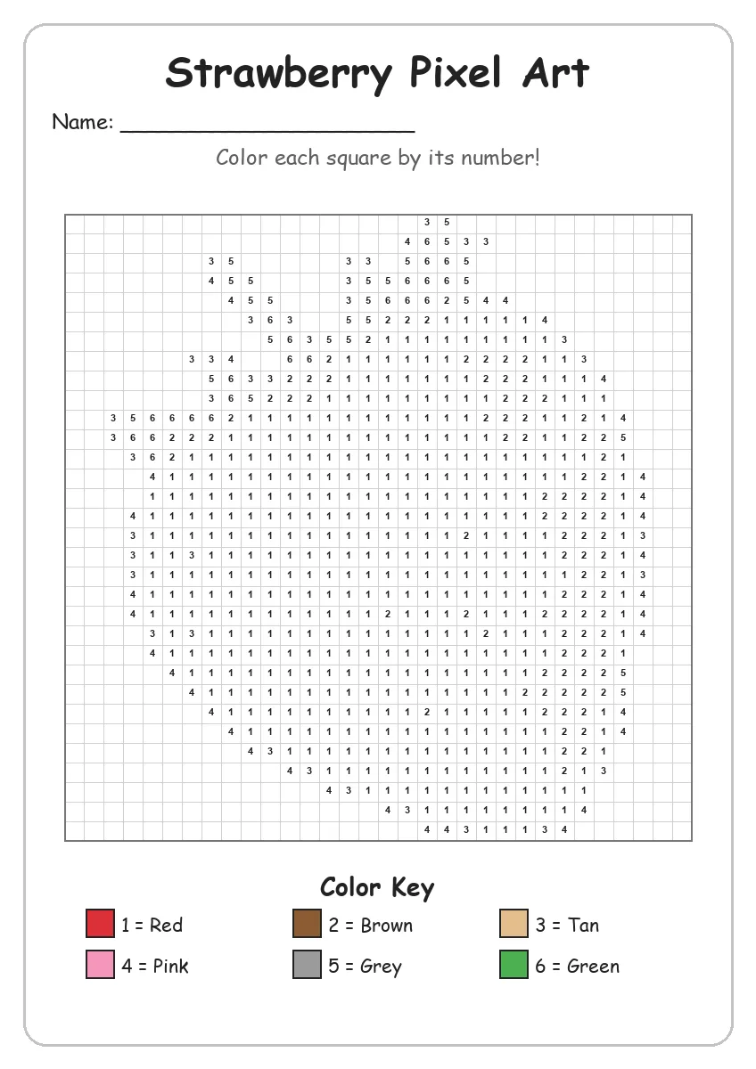 Strawberry Pixel Art — Color by Number (Grade 2)