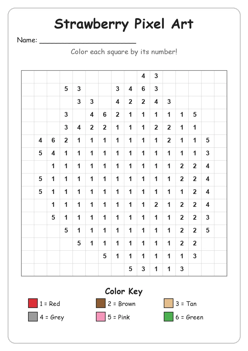 Strawberry Pixel Art — Color by Number (Kindergarten)
