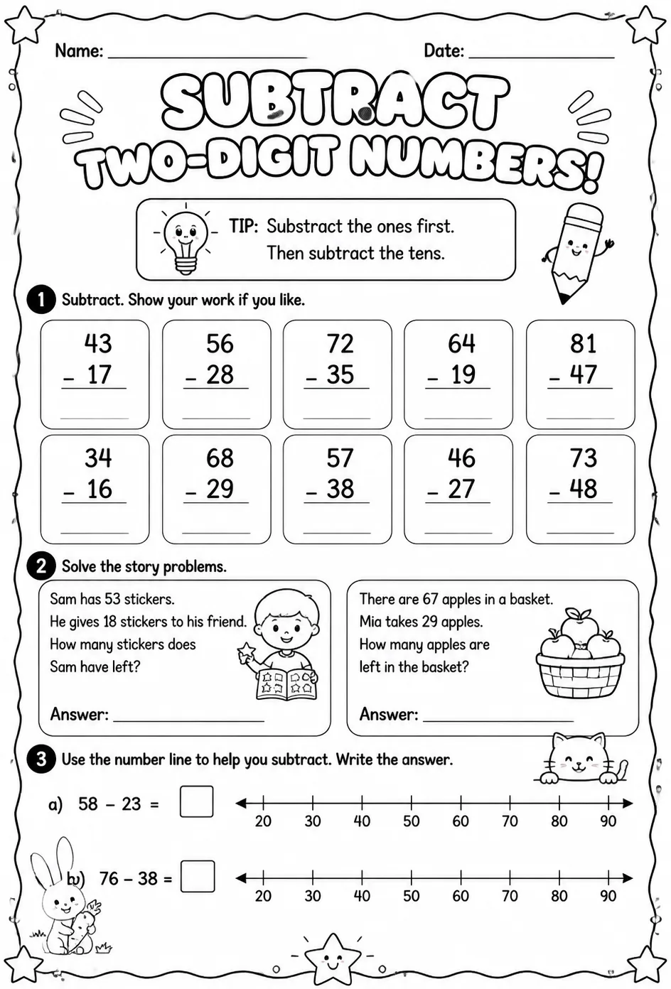 Subtract two-digit numbers