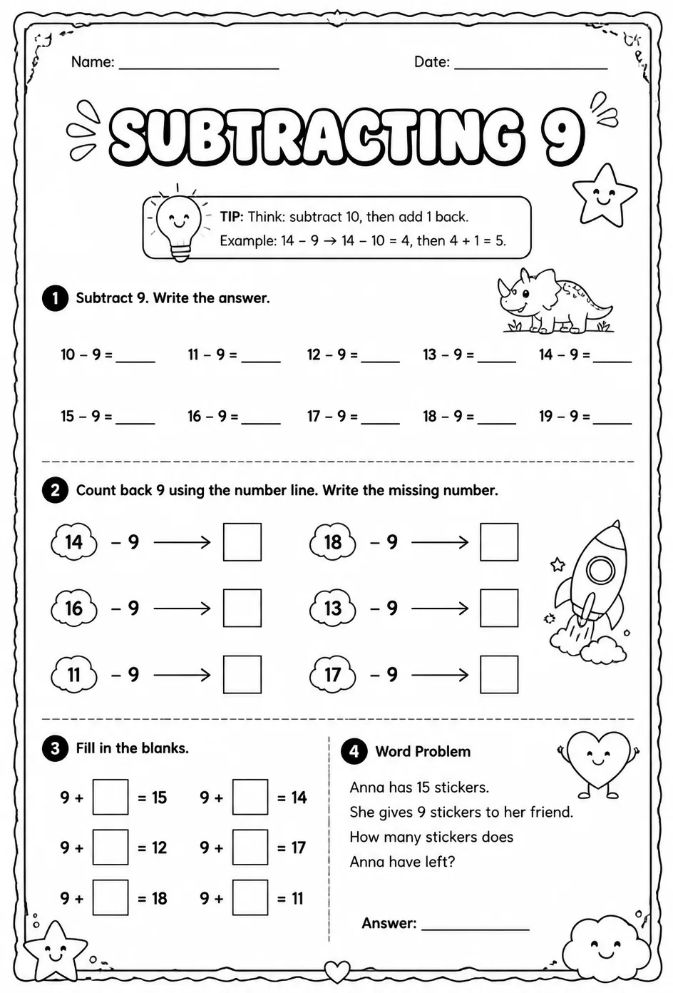 Subtracting 9