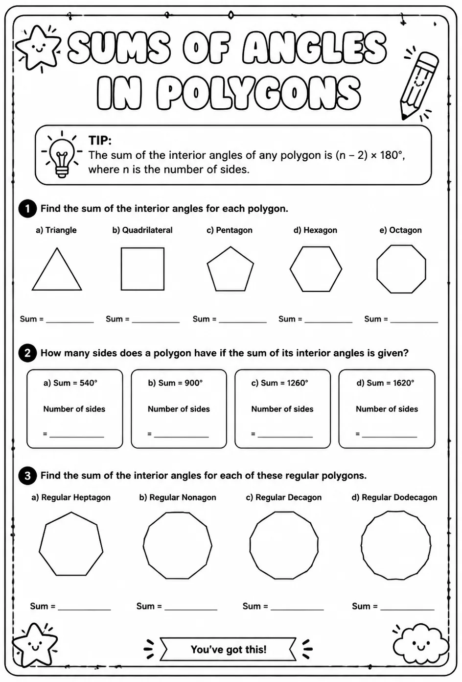 Sums of angles in polygons