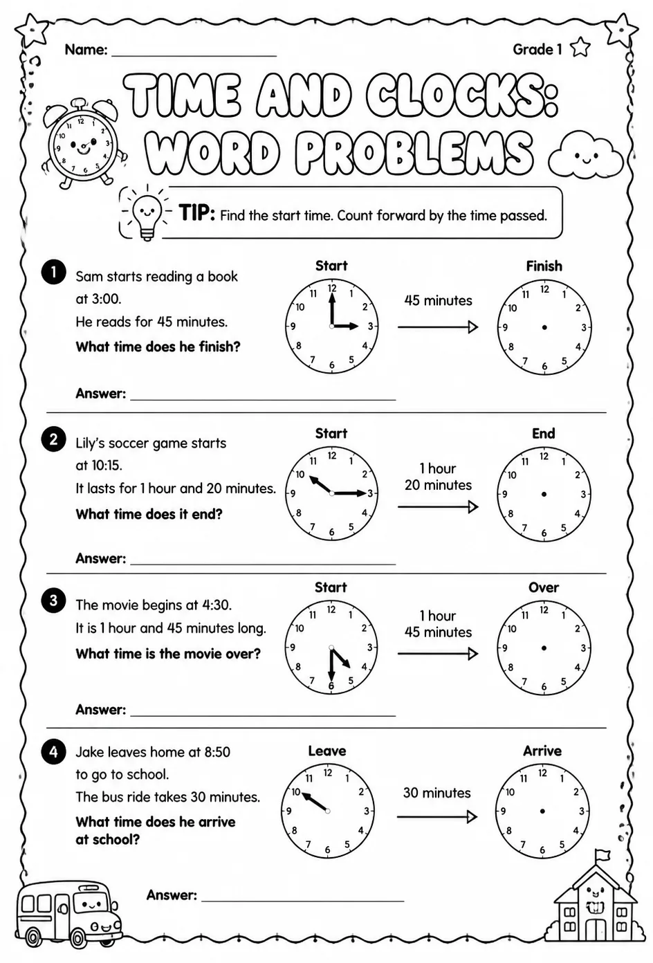 Time and clocks: word problems