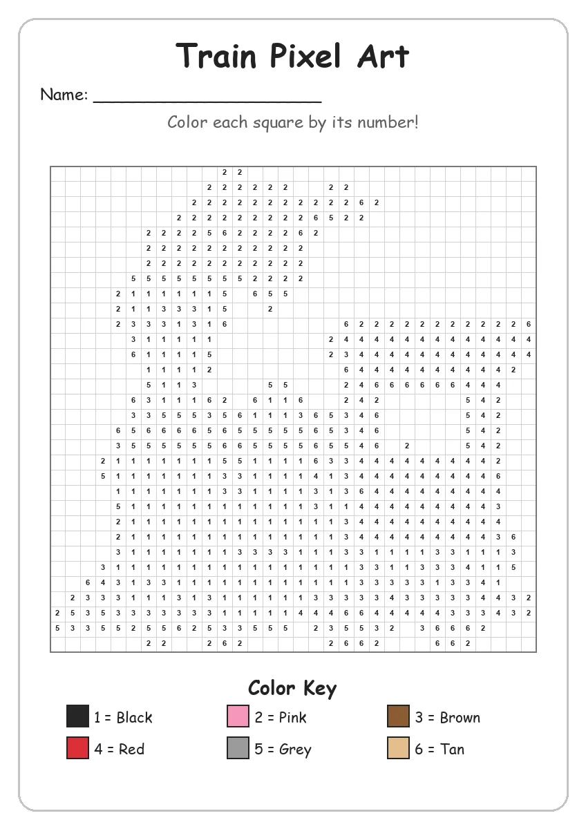 Train Pixel Art — Color by Number (Grade 2)