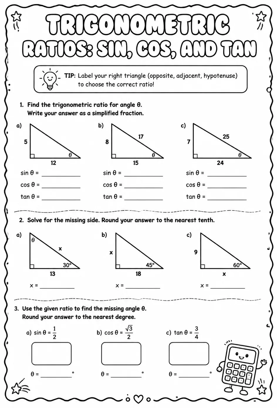 Trigonometric ratios: sin, cos, and tan