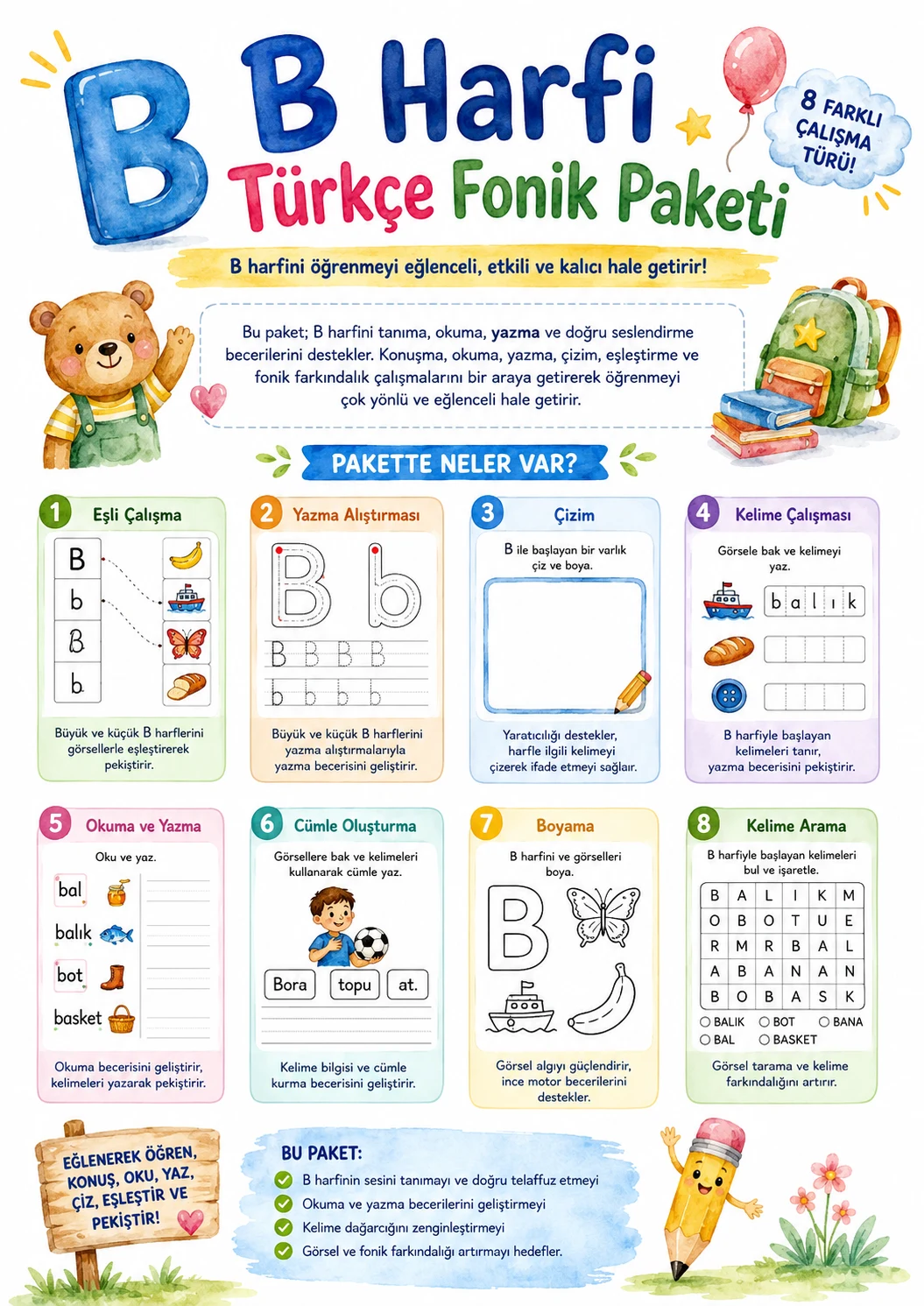 Turkish Letter B Phonics Worksheets Pack