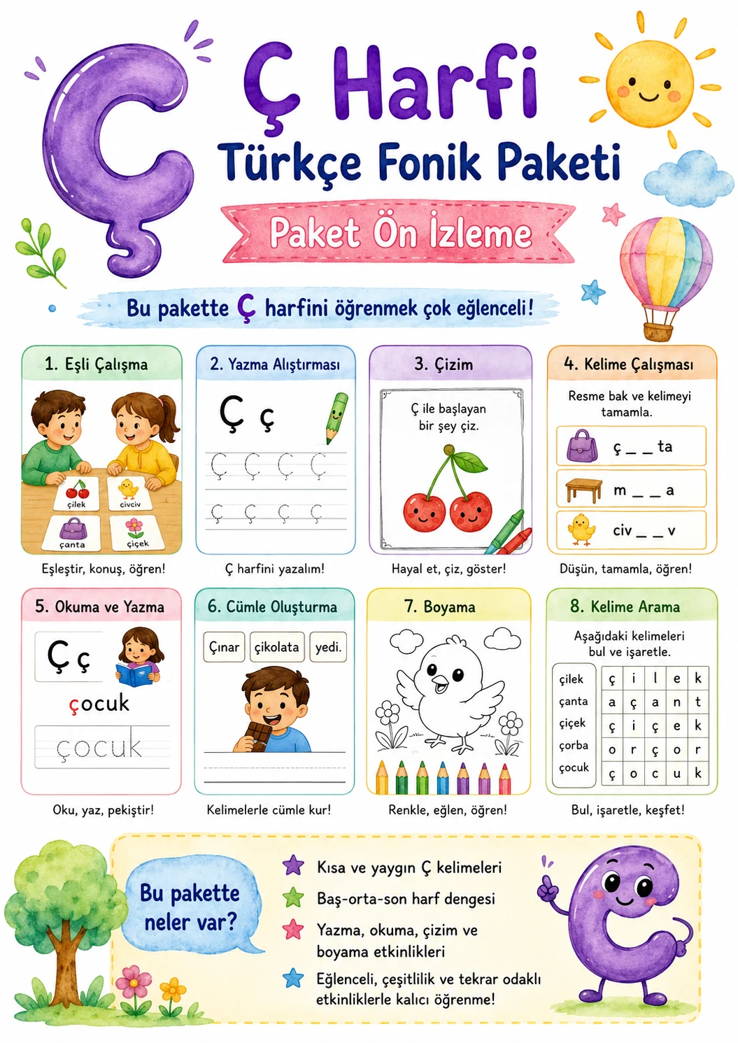 Turkish Letter C Cedilla Phonics Worksheets Pack