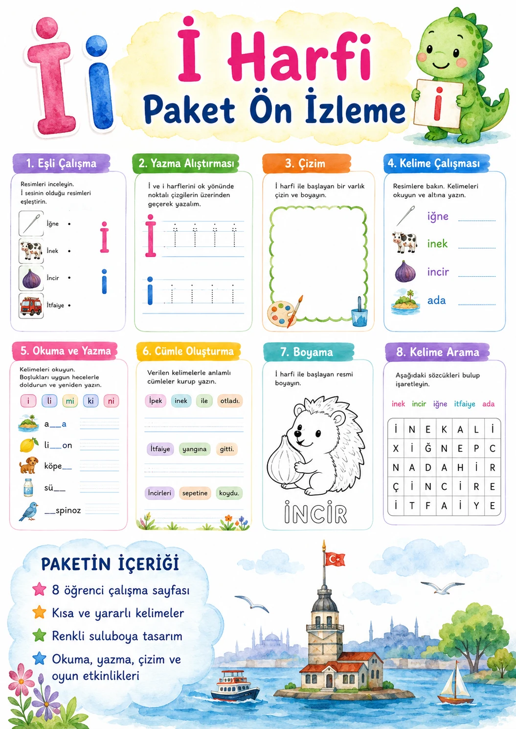 Turkish Letter Dotted I Phonics Worksheets Pack