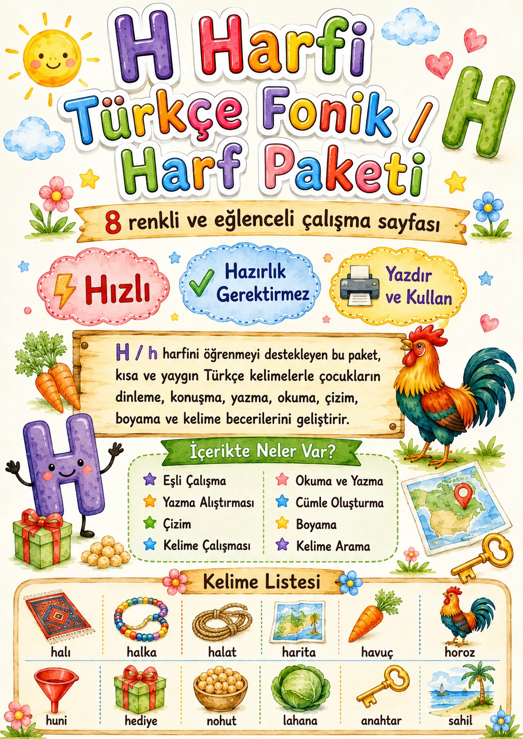 Turkish Letter H Phonics Worksheets Pack