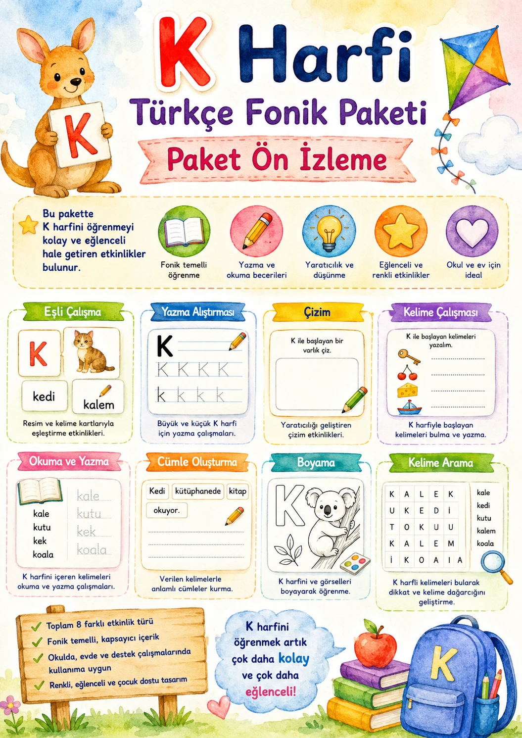 Turkish Letter K Phonics Worksheets Pack