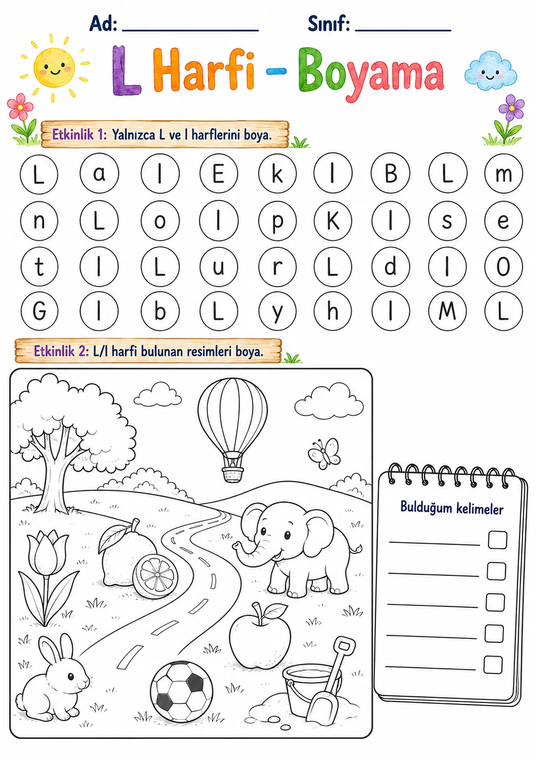 Turkish Letter L Phonics Worksheets Pack