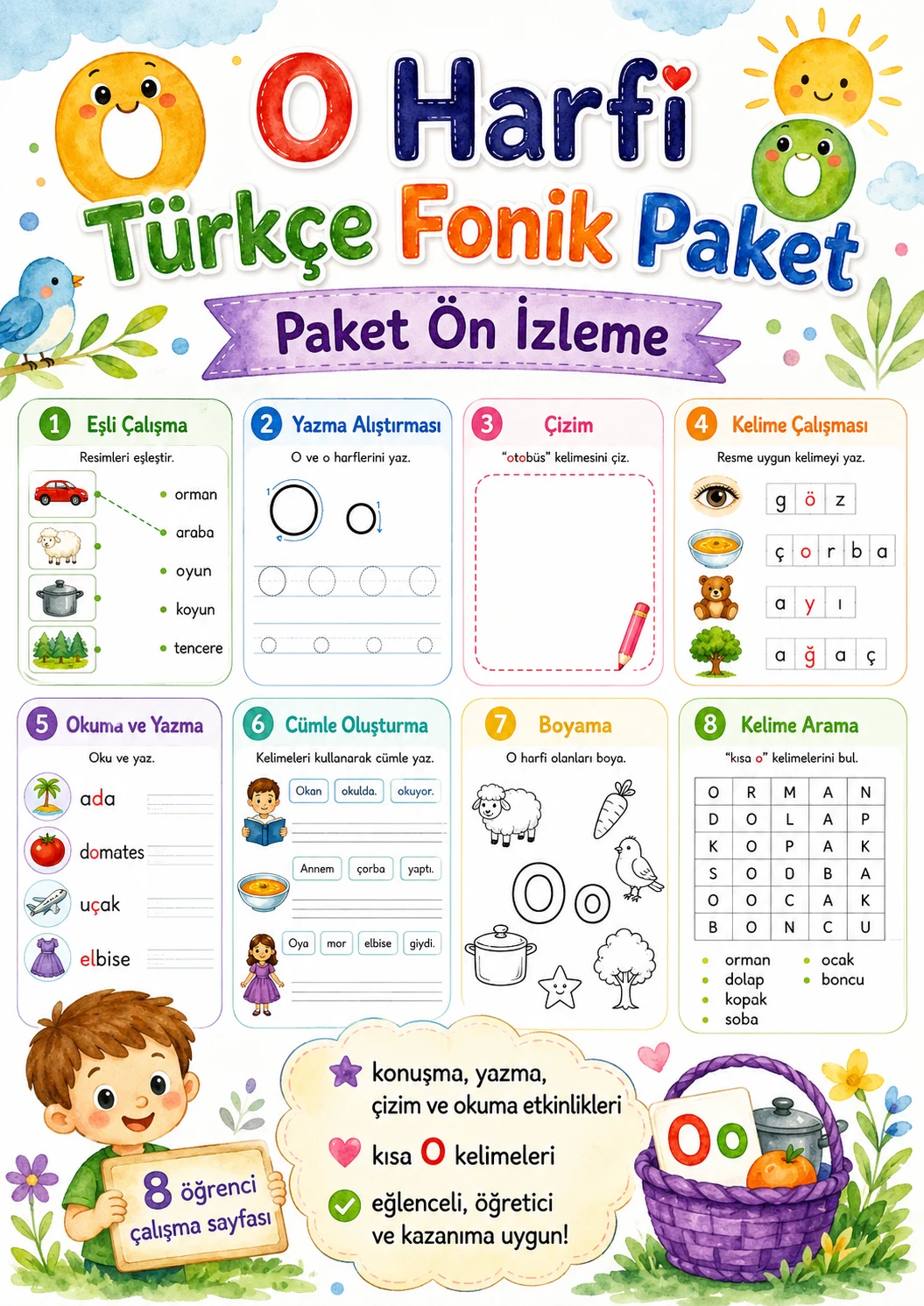 Turkish Letter O Phonics Worksheets Pack