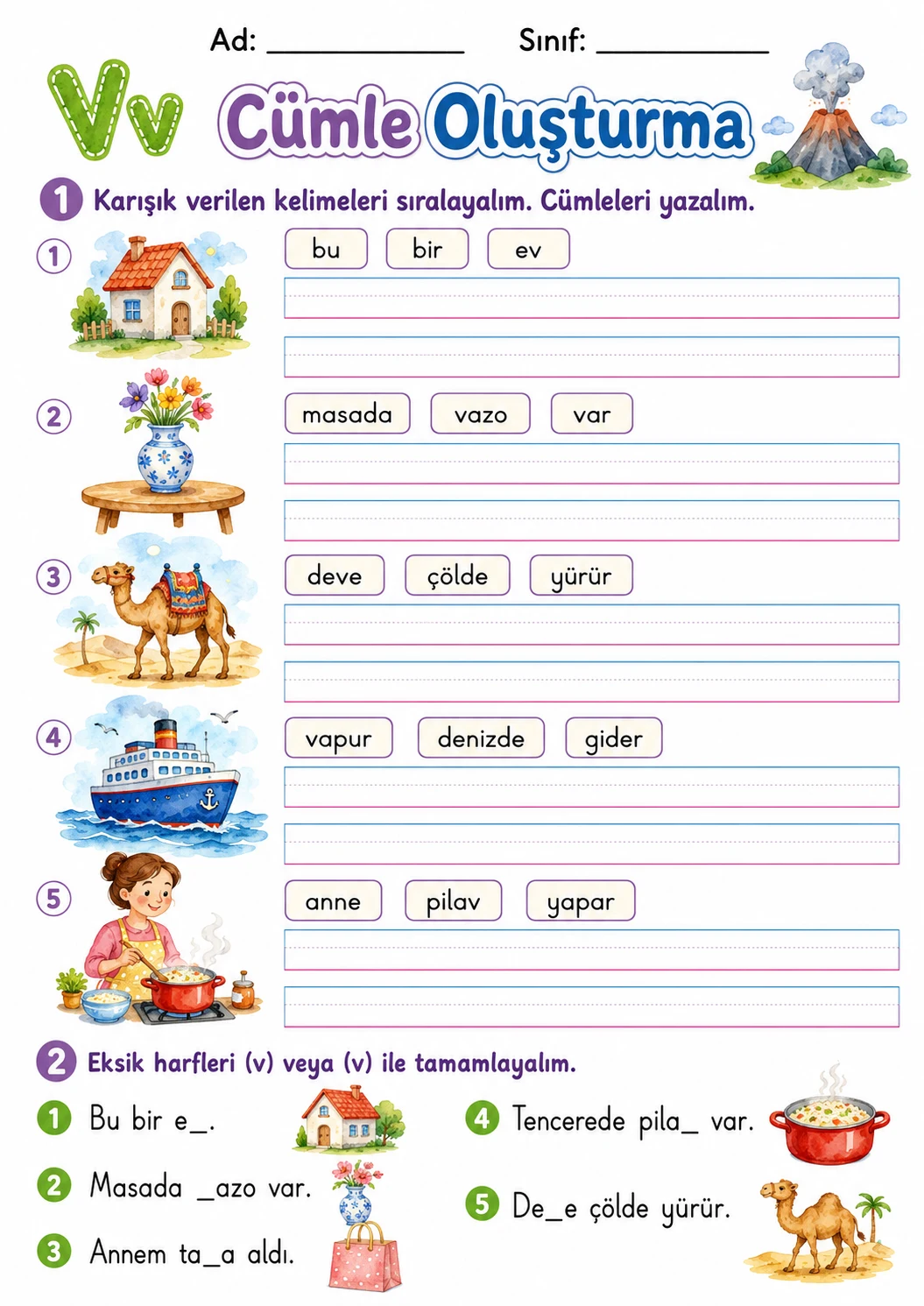 Turkish Letter V Phonics Worksheets Pack