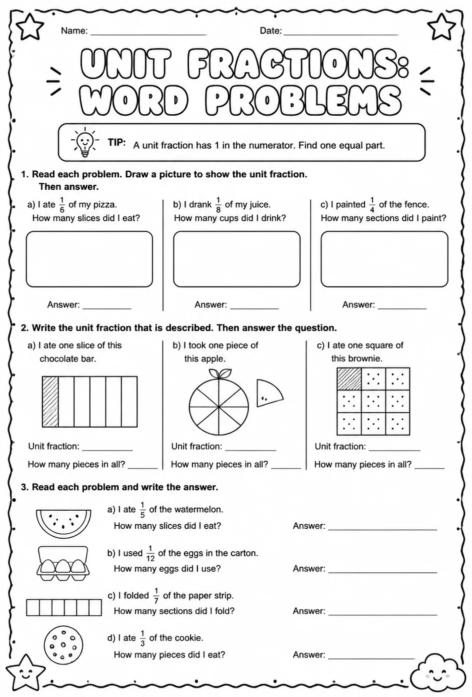 Unit fractions: word problems
