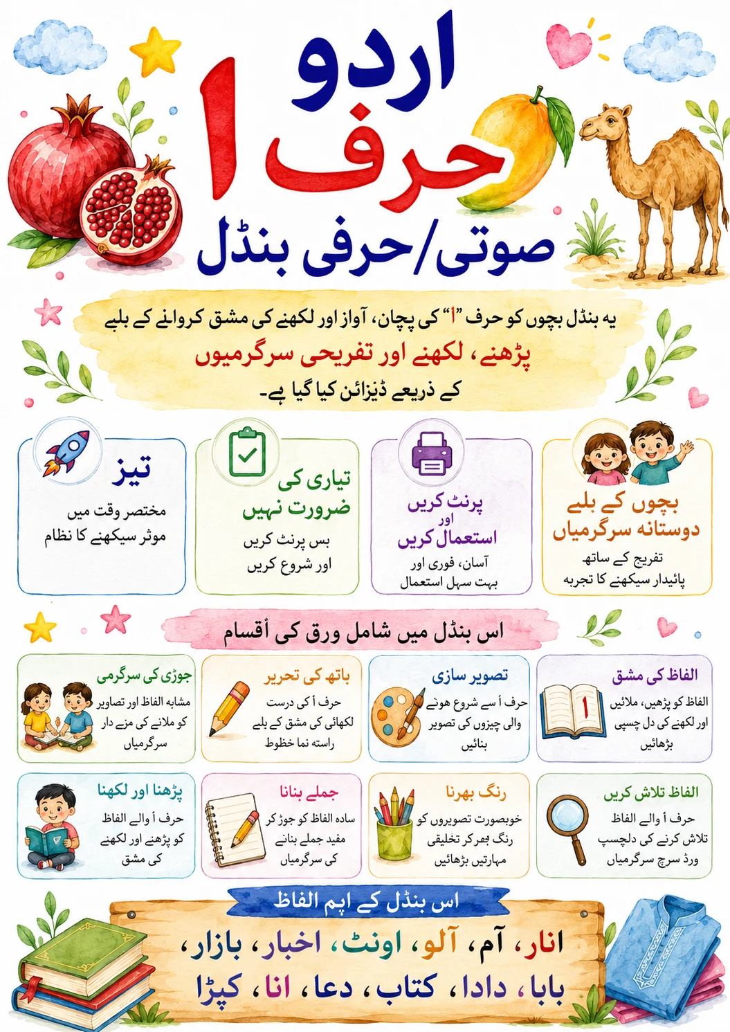 Urdu Letter ا Phonics Worksheets Pack