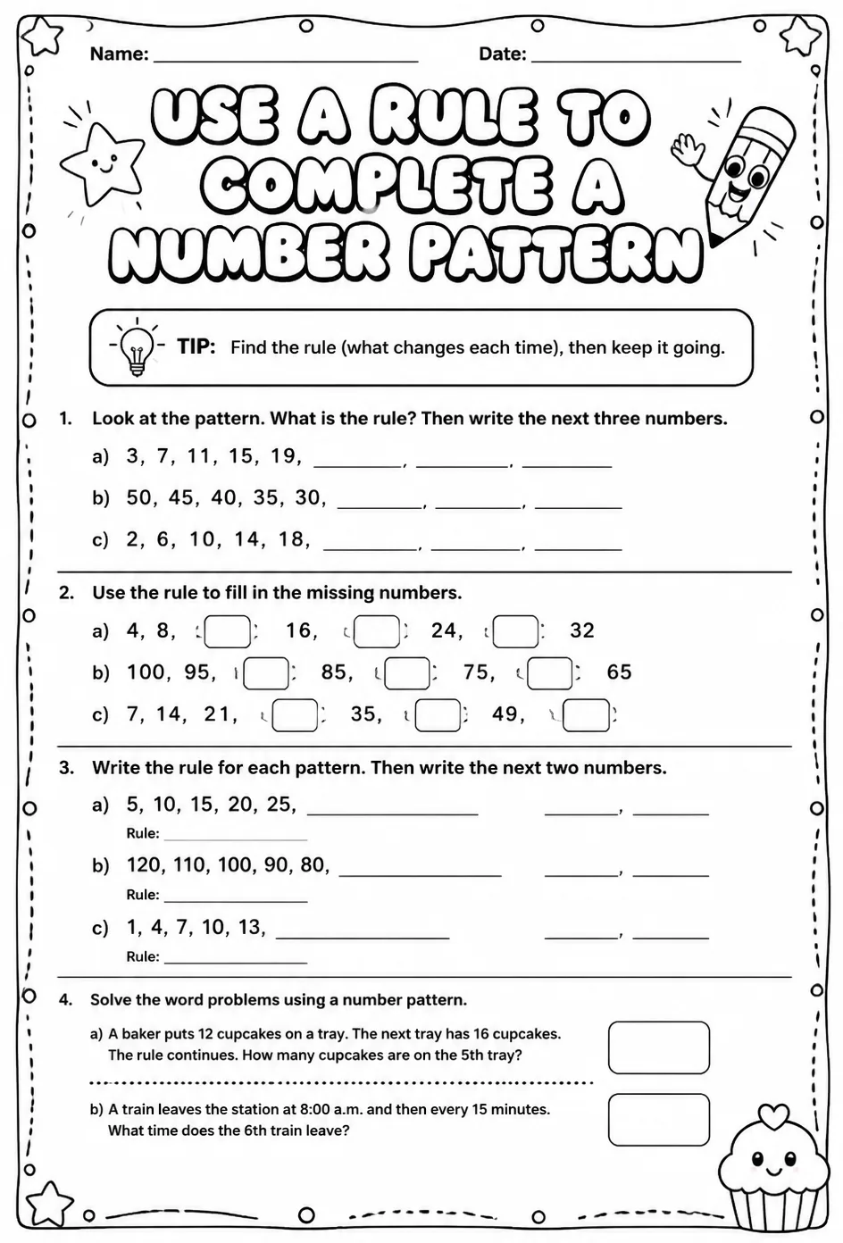 Use a rule to complete a number pattern