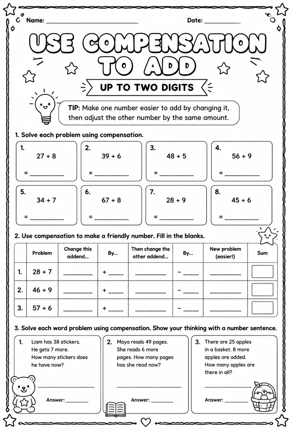 Use compensation to add - up to two digits