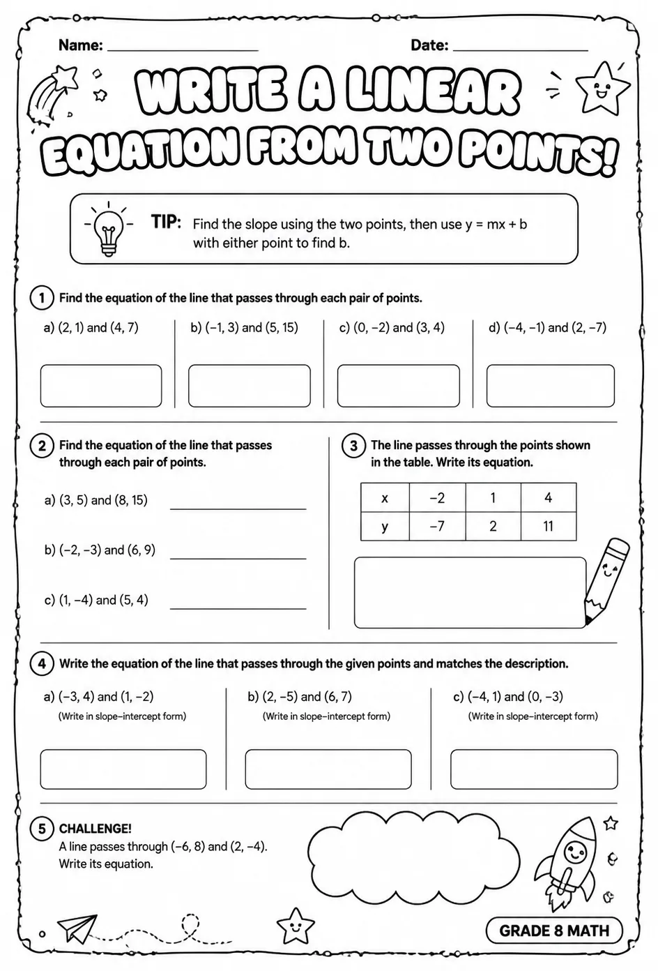 Write a linear equation from two points