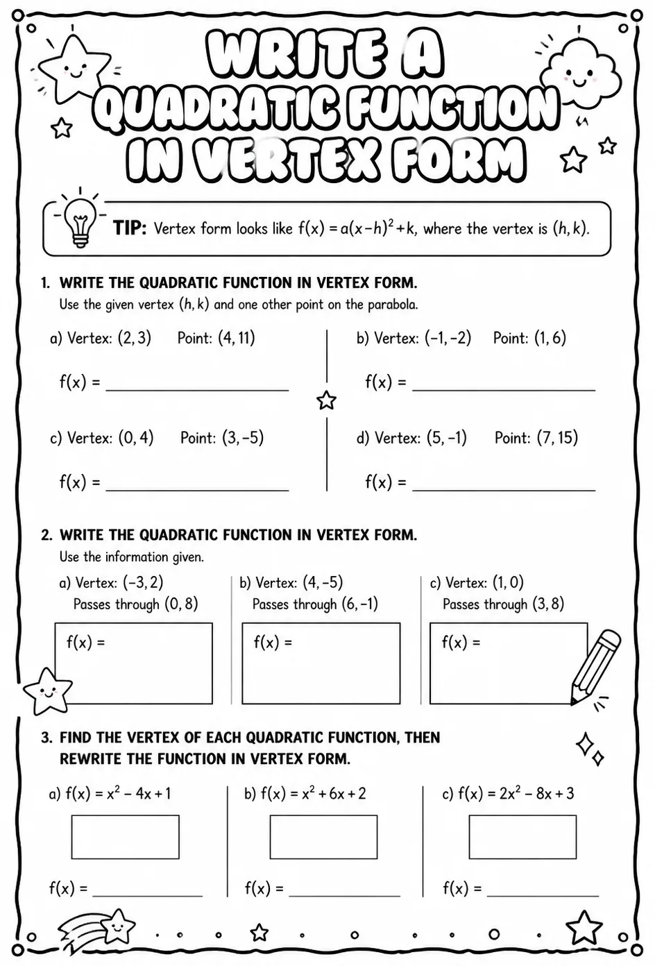 Write a quadratic function in vertex form