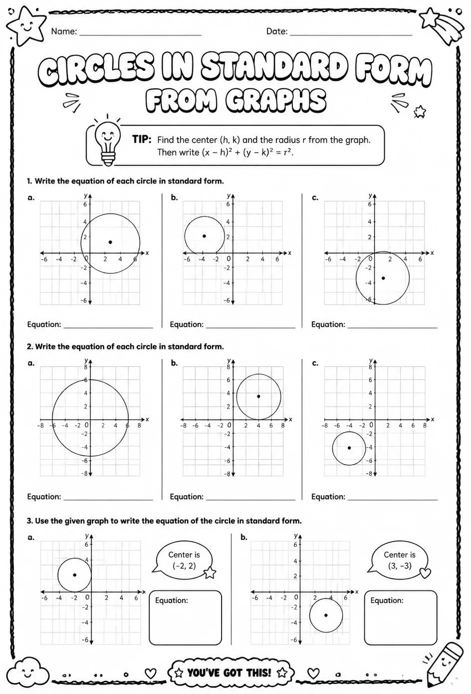 Write equations of circles in standard form from graphs