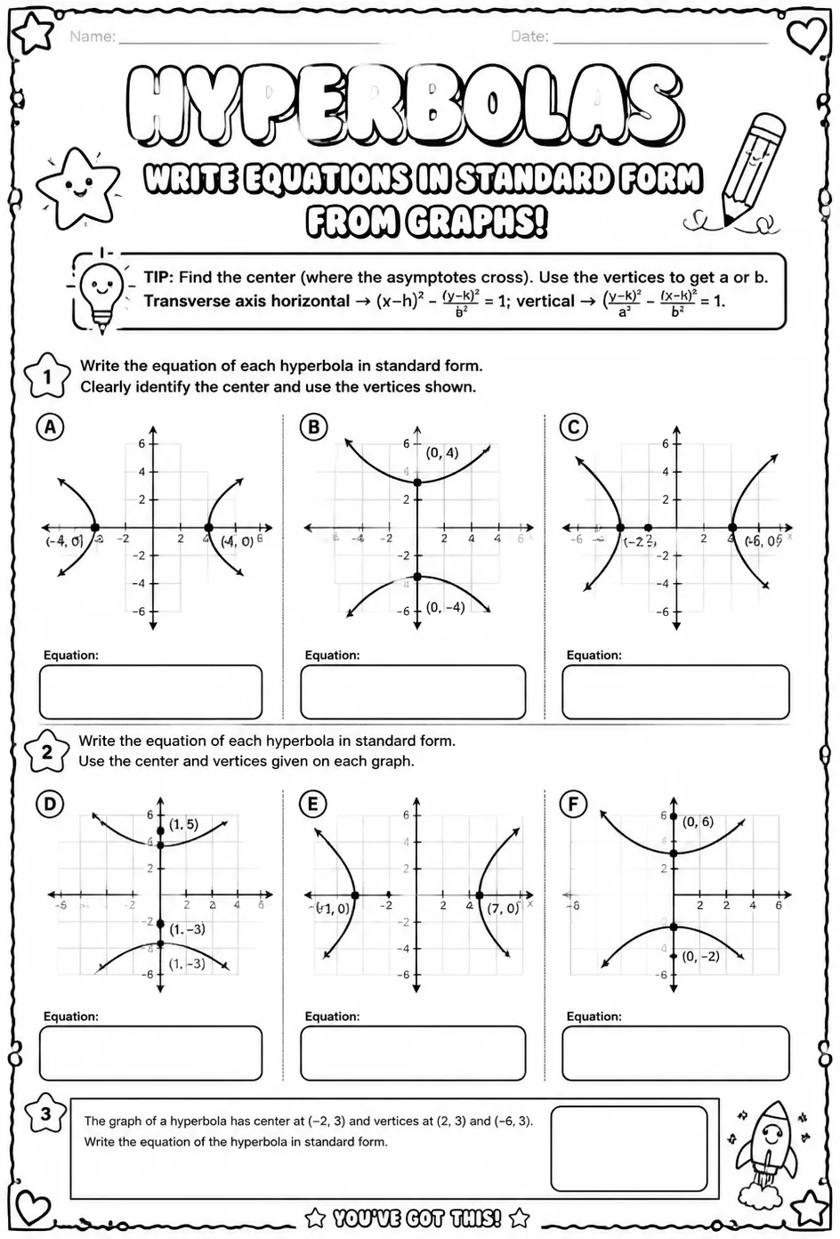 Write equations of hyperbolas in standard form from graphs