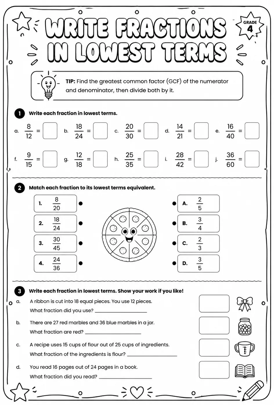 Write fractions in lowest terms