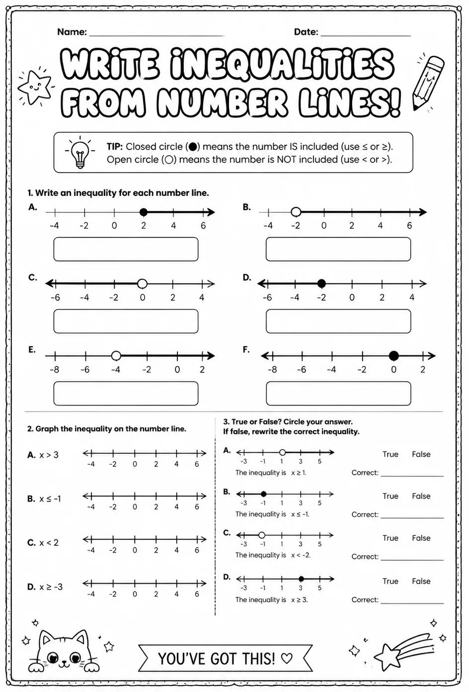 Write inequalities from number lines