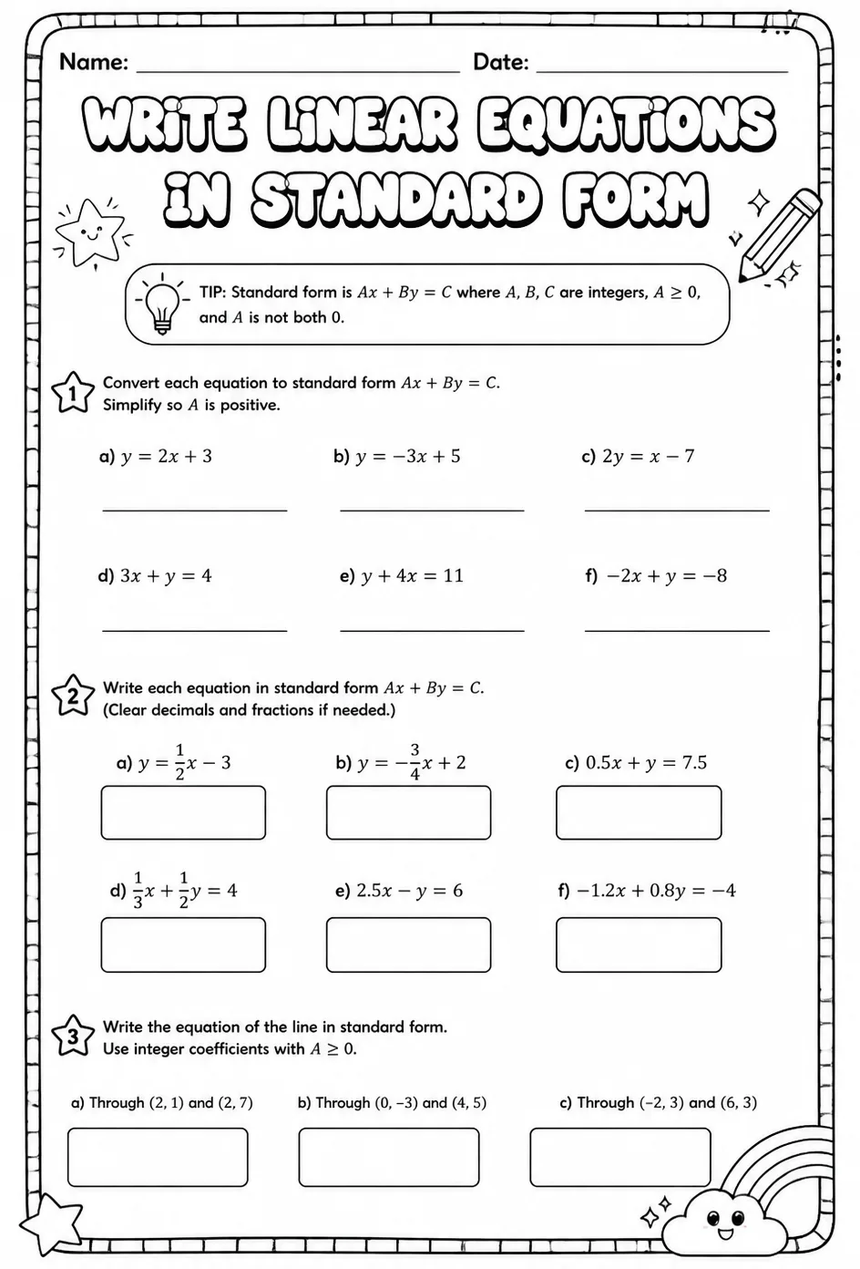Write linear equations in standard form