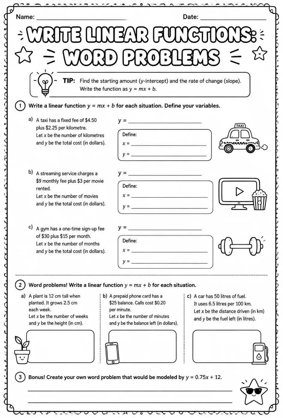 Write linear functions: word problems