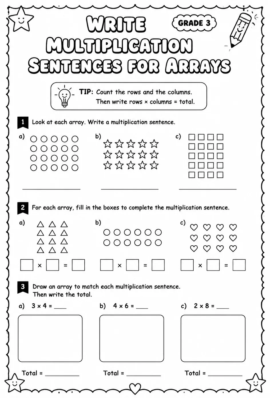 Write multiplication sentences for arrays