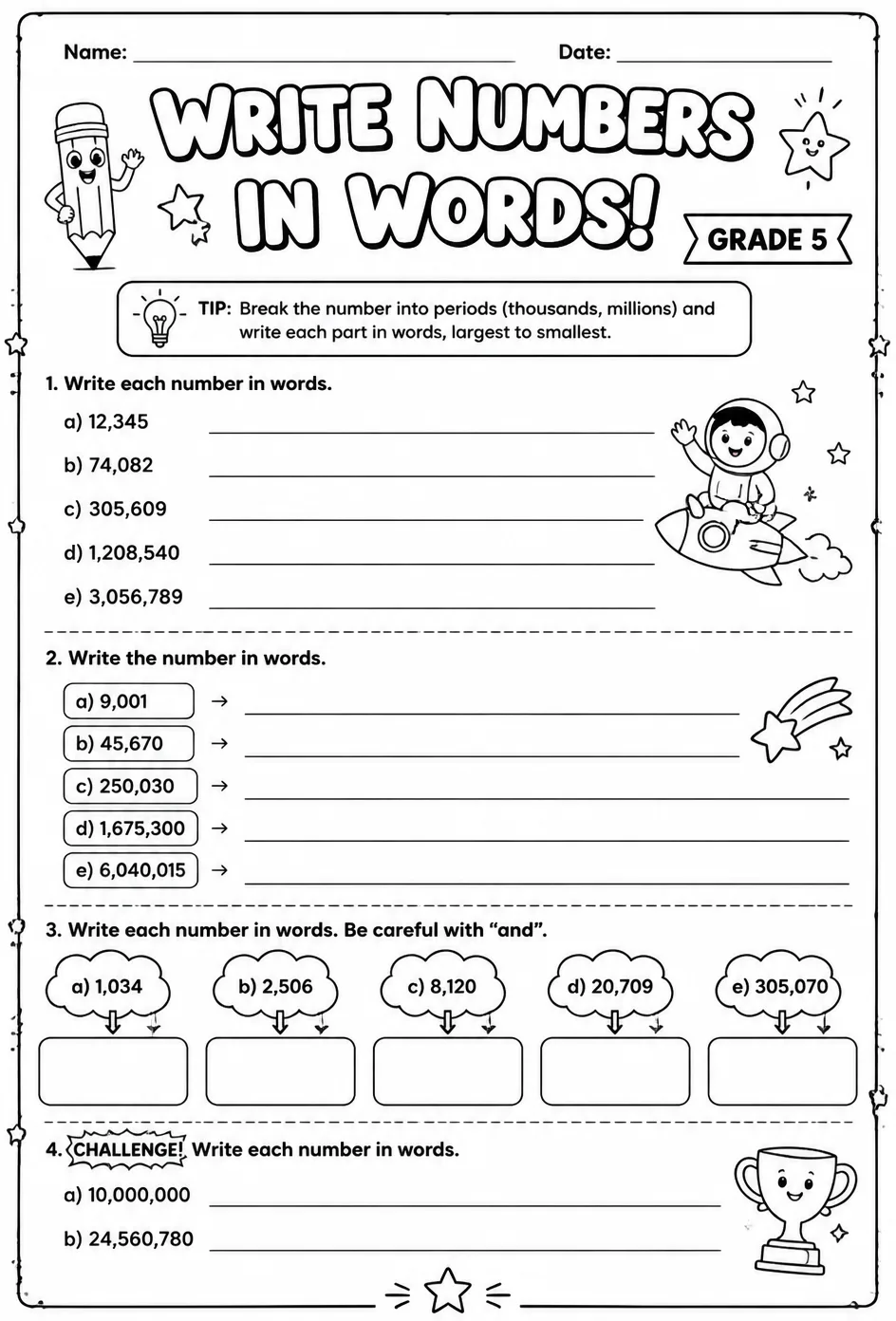 Write numbers in words