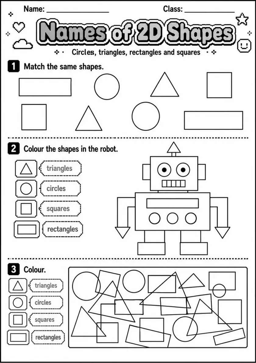 Grade 1 Geometry and Position Worksheets - Pack 1 grade 1 printable PDF preview