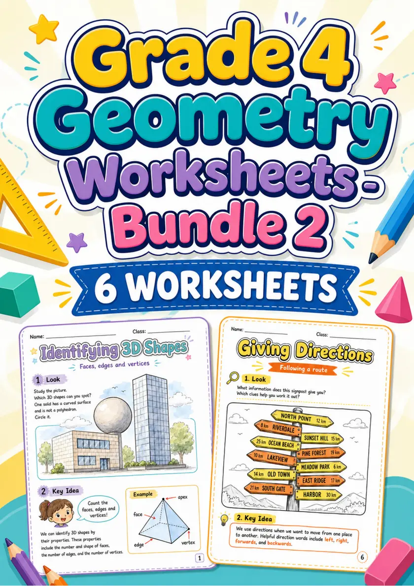 Grade 4 Geometry Worksheets - Pack 2 grade 4 printable PDF preview